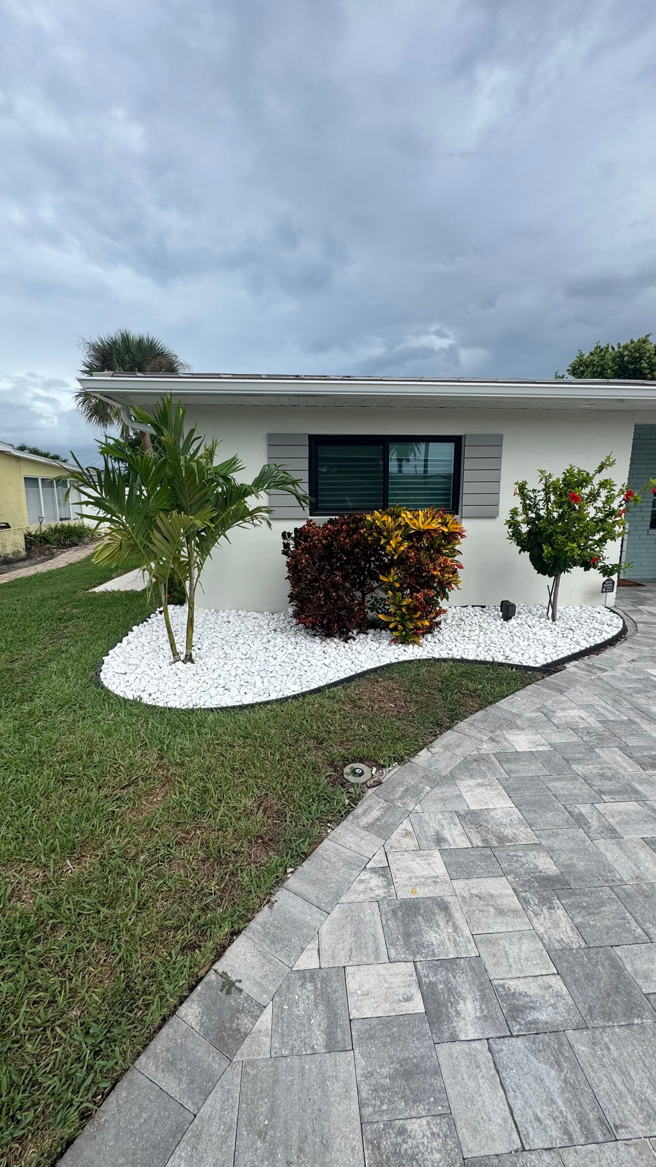Project Front Yard Upgrade With Palms, Ixora, and Caribbean Beach Pebbles image